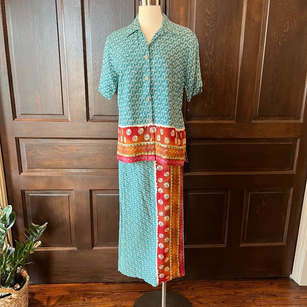 IVY Easywear Maxi Skirt Set Linen Blend Short Sleeve NWT Vintage? Size M/12